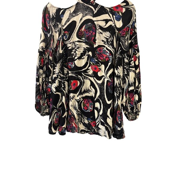 Free People Drift Away Tunic Top Mini Dress Cold Shoulder Boho Abstract Size S - Picture 3 of 8